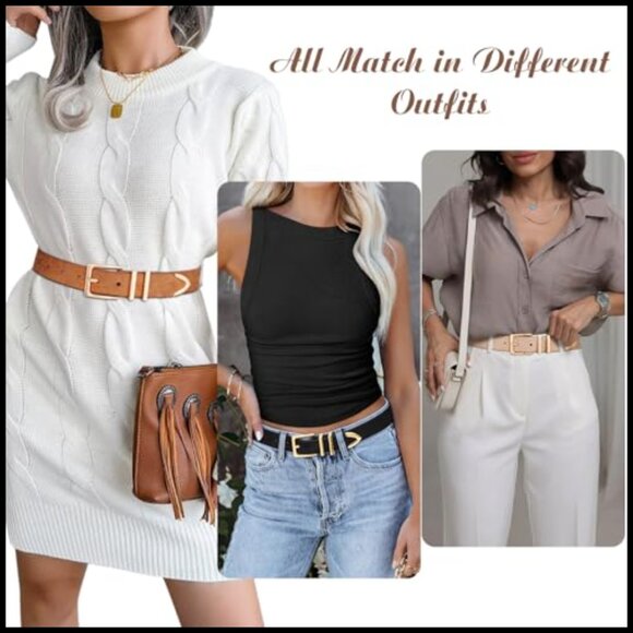 3 Pack Women\'s Faux Leather Belts with Gold Buckle for Jeans Dresses main image 7
